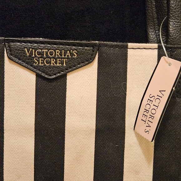 Large Victoria's Secret Tote Bag. Striped. 22"x 12.5" - Picture 2 of 6